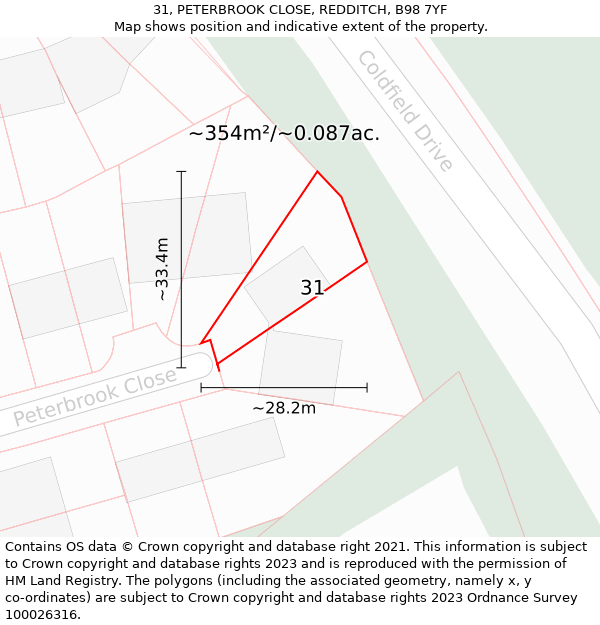 31, PETERBROOK CLOSE, REDDITCH, B98 7YF: Plot and title map