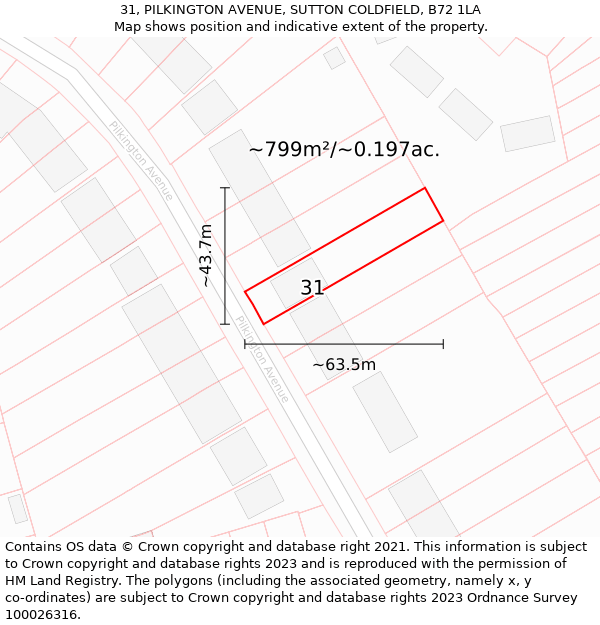 31, PILKINGTON AVENUE, SUTTON COLDFIELD, B72 1LA: Plot and title map