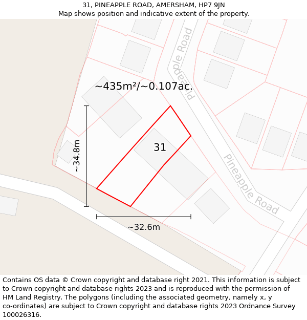 31, PINEAPPLE ROAD, AMERSHAM, HP7 9JN: Plot and title map