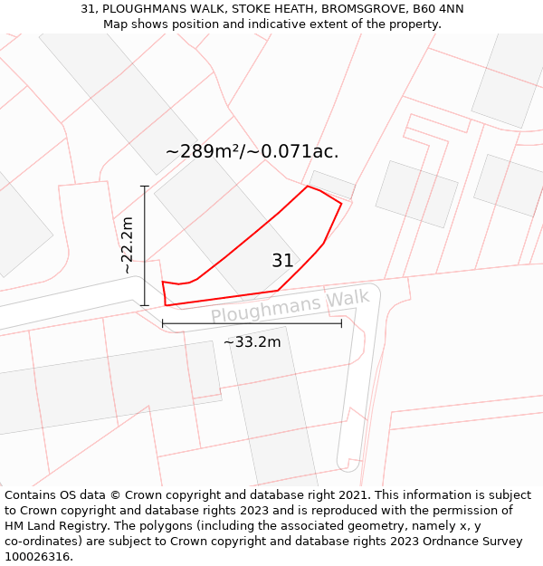 31, PLOUGHMANS WALK, STOKE HEATH, BROMSGROVE, B60 4NN: Plot and title map