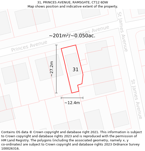 31, PRINCES AVENUE, RAMSGATE, CT12 6DW: Plot and title map