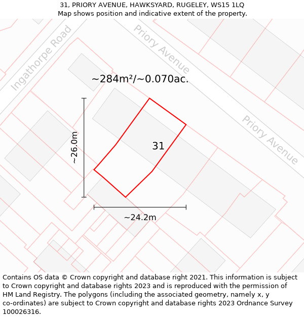 31, PRIORY AVENUE, HAWKSYARD, RUGELEY, WS15 1LQ: Plot and title map