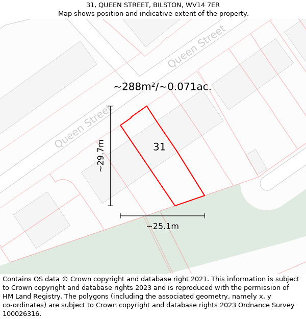 31, QUEEN STREET, BILSTON, WV14 7ER: Plot and title map