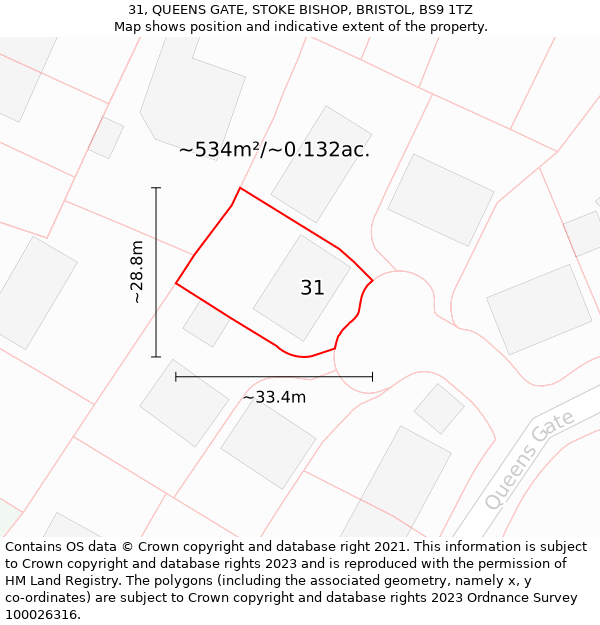 31, QUEENS GATE, STOKE BISHOP, BRISTOL, BS9 1TZ: Plot and title map