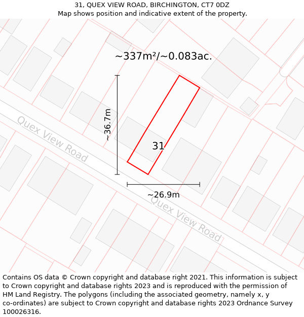 31, QUEX VIEW ROAD, BIRCHINGTON, CT7 0DZ: Plot and title map
