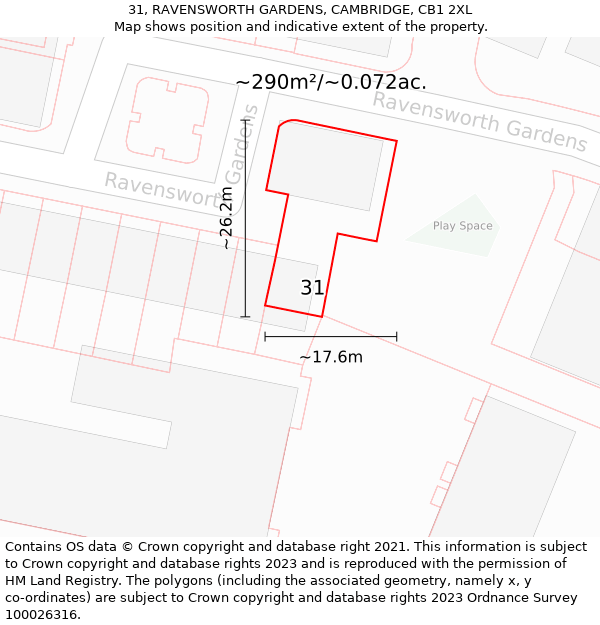 31, RAVENSWORTH GARDENS, CAMBRIDGE, CB1 2XL: Plot and title map