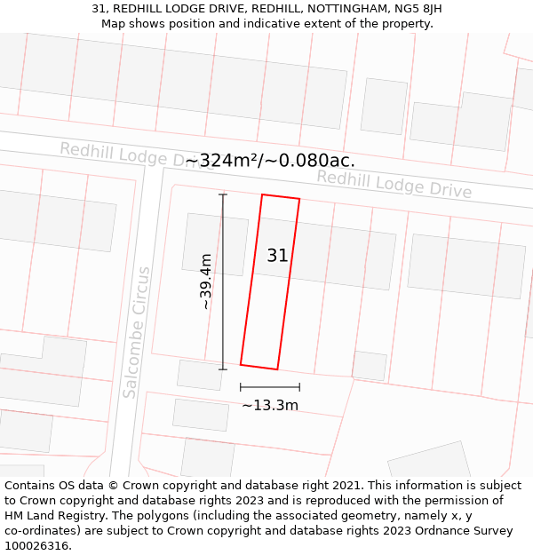 31, REDHILL LODGE DRIVE, REDHILL, NOTTINGHAM, NG5 8JH: Plot and title map