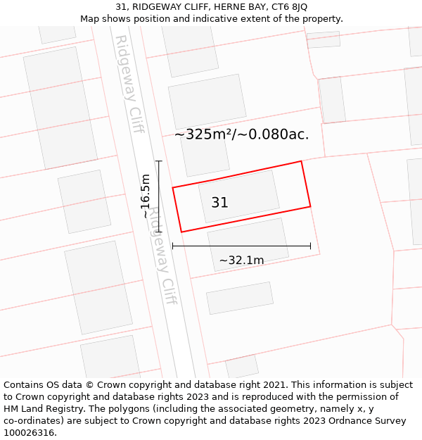 31, RIDGEWAY CLIFF, HERNE BAY, CT6 8JQ: Plot and title map