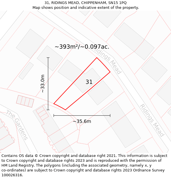 31, RIDINGS MEAD, CHIPPENHAM, SN15 1PQ: Plot and title map