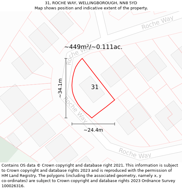 31, ROCHE WAY, WELLINGBOROUGH, NN8 5YD: Plot and title map