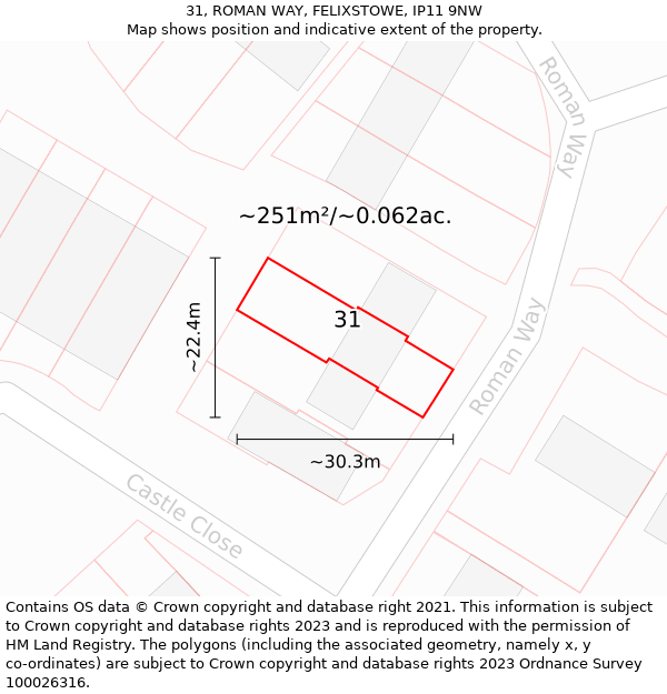 31, ROMAN WAY, FELIXSTOWE, IP11 9NW: Plot and title map