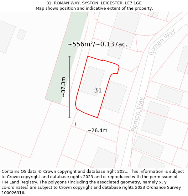 31, ROMAN WAY, SYSTON, LEICESTER, LE7 1GE: Plot and title map
