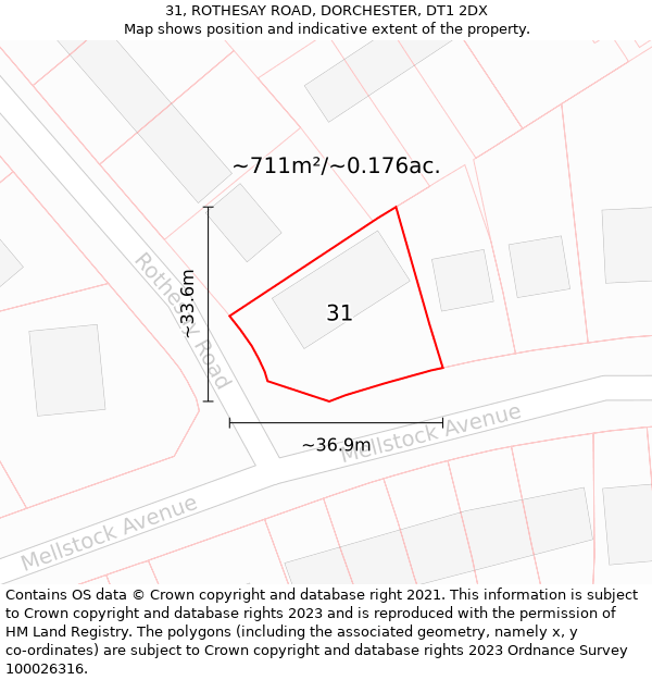 31, ROTHESAY ROAD, DORCHESTER, DT1 2DX: Plot and title map