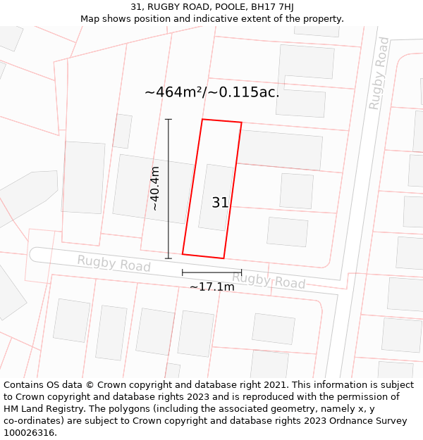 31, RUGBY ROAD, POOLE, BH17 7HJ: Plot and title map