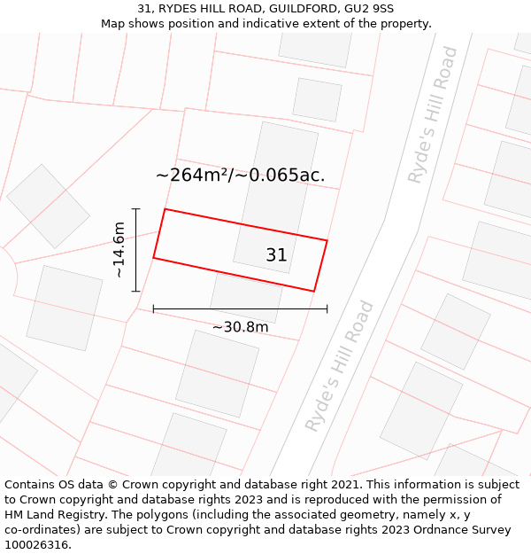 31, RYDES HILL ROAD, GUILDFORD, GU2 9SS: Plot and title map