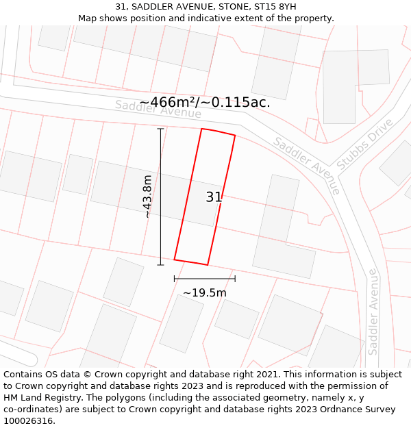 31, SADDLER AVENUE, STONE, ST15 8YH: Plot and title map