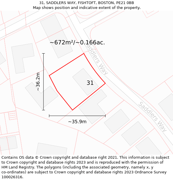 31, SADDLERS WAY, FISHTOFT, BOSTON, PE21 0BB: Plot and title map