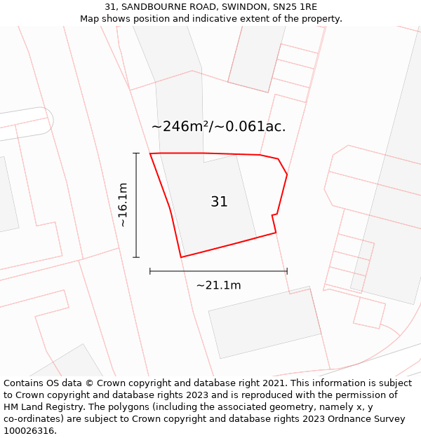 31, SANDBOURNE ROAD, SWINDON, SN25 1RE: Plot and title map