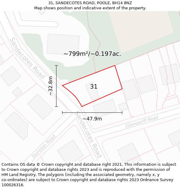 31, SANDECOTES ROAD, POOLE, BH14 8NZ: Plot and title map