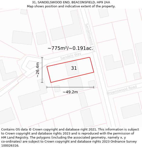 31, SANDELSWOOD END, BEACONSFIELD, HP9 2AA: Plot and title map