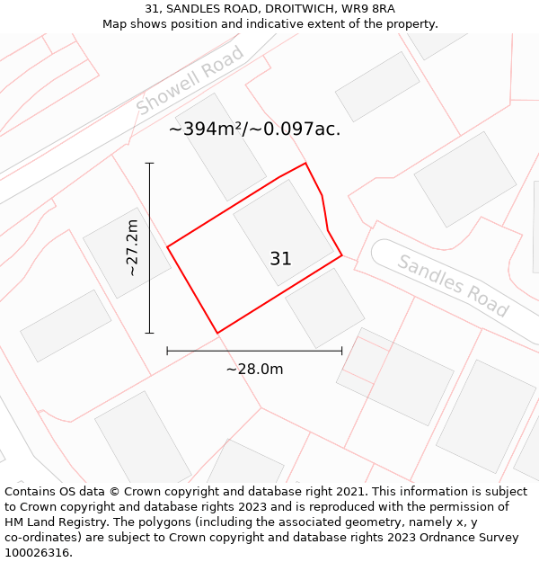 31, SANDLES ROAD, DROITWICH, WR9 8RA: Plot and title map