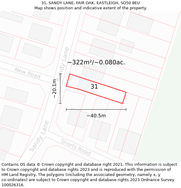 31, SANDY LANE, FAIR OAK, EASTLEIGH, SO50 8EU: Plot and title map