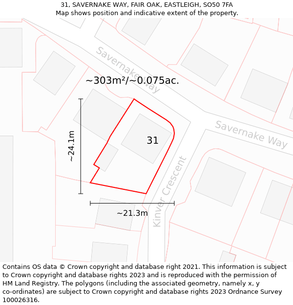 31, SAVERNAKE WAY, FAIR OAK, EASTLEIGH, SO50 7FA: Plot and title map