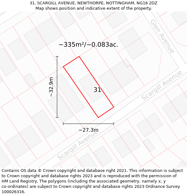 31, SCARGILL AVENUE, NEWTHORPE, NOTTINGHAM, NG16 2DZ: Plot and title map