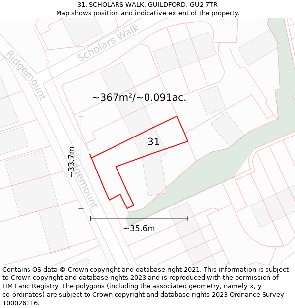 31, SCHOLARS WALK, GUILDFORD, GU2 7TR: Plot and title map