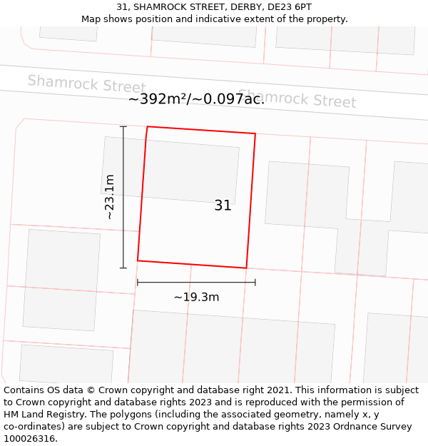 31, SHAMROCK STREET, DERBY, DE23 6PT: Plot and title map