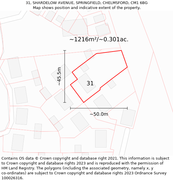 31, SHARDELOW AVENUE, SPRINGFIELD, CHELMSFORD, CM1 6BG: Plot and title map