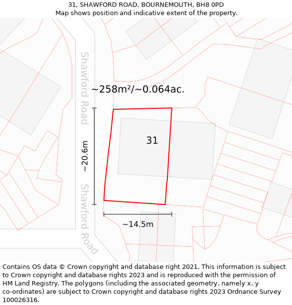 31, SHAWFORD ROAD, BOURNEMOUTH, BH8 0PD: Plot and title map