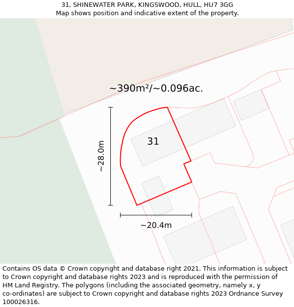 31, SHINEWATER PARK, KINGSWOOD, HULL, HU7 3GG: Plot and title map