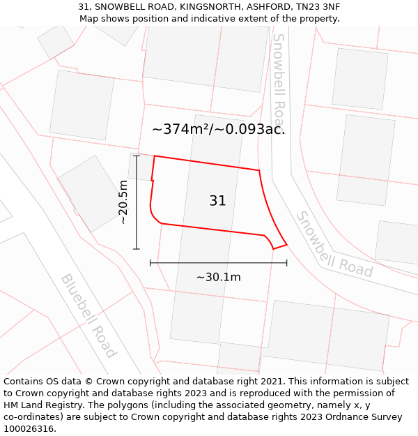 31, SNOWBELL ROAD, KINGSNORTH, ASHFORD, TN23 3NF: Plot and title map