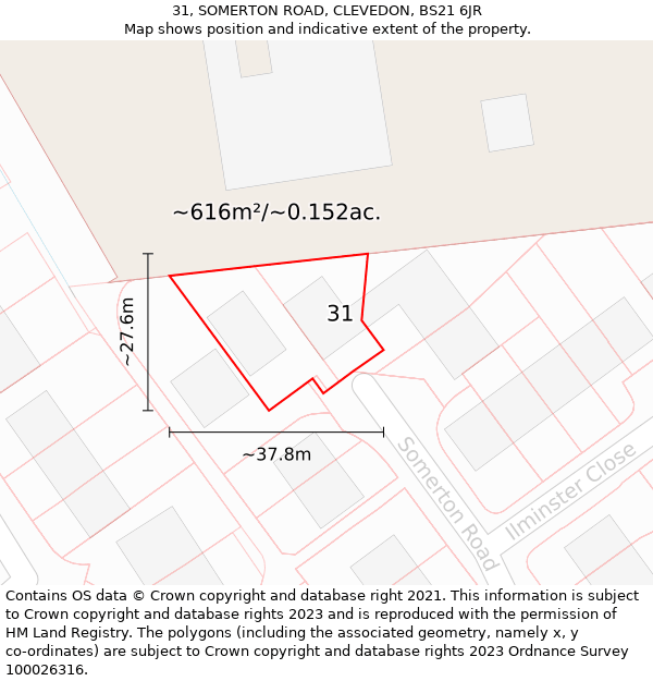 31, SOMERTON ROAD, CLEVEDON, BS21 6JR: Plot and title map