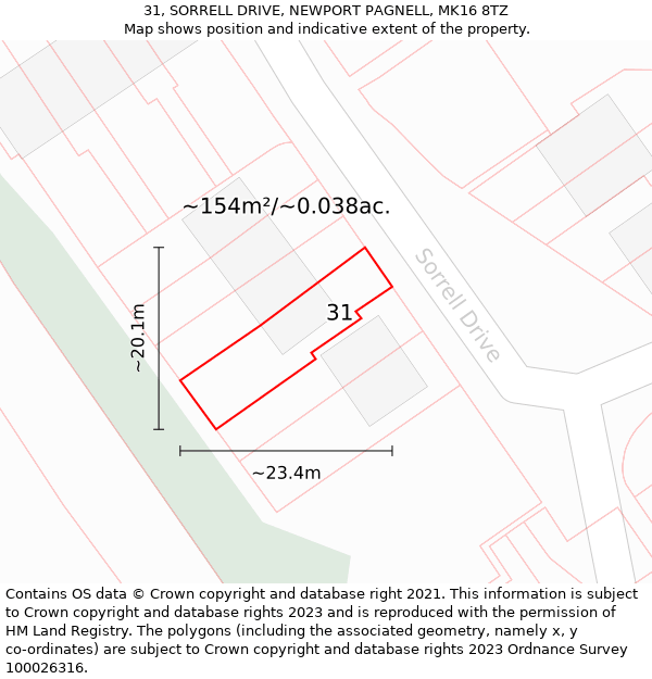 31, SORRELL DRIVE, NEWPORT PAGNELL, MK16 8TZ: Plot and title map