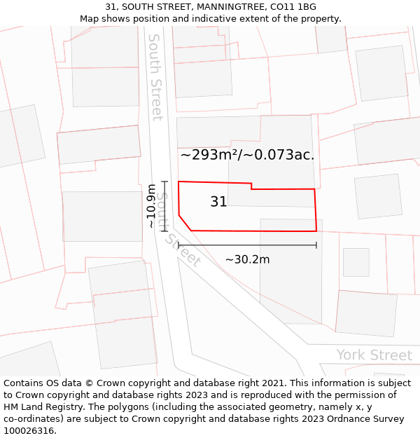 31, SOUTH STREET, MANNINGTREE, CO11 1BG: Plot and title map