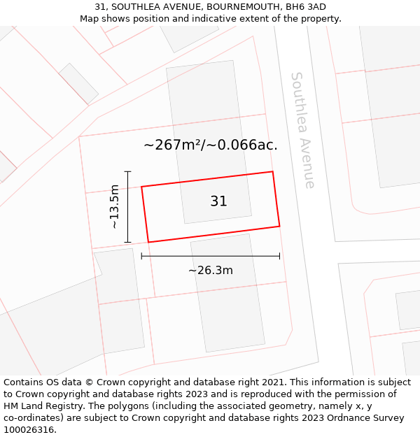 31, SOUTHLEA AVENUE, BOURNEMOUTH, BH6 3AD: Plot and title map