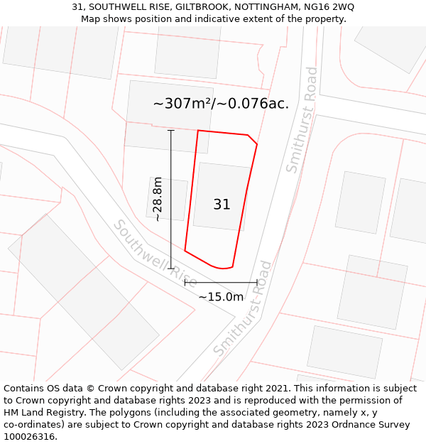 31, SOUTHWELL RISE, GILTBROOK, NOTTINGHAM, NG16 2WQ: Plot and title map