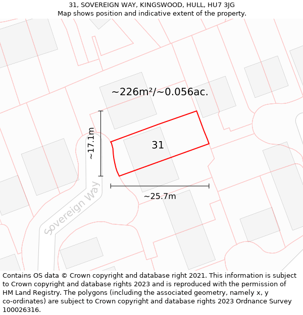 31, SOVEREIGN WAY, KINGSWOOD, HULL, HU7 3JG: Plot and title map