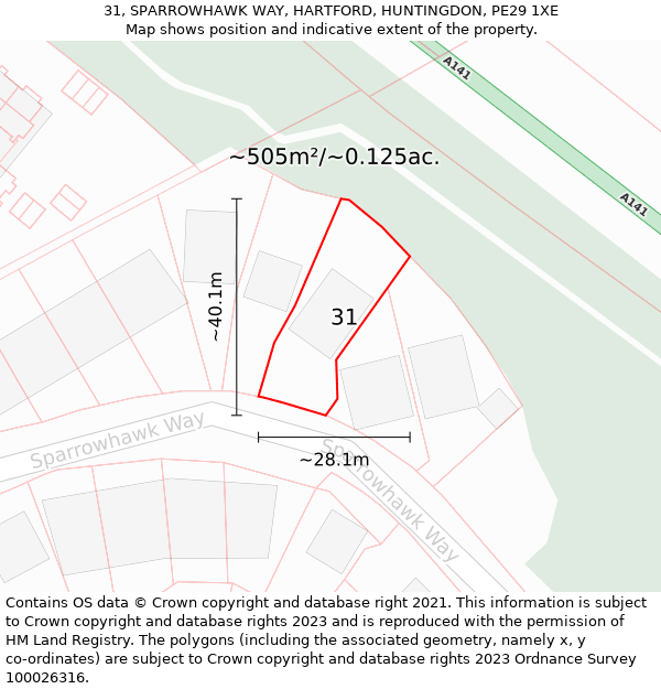 31, SPARROWHAWK WAY, HARTFORD, HUNTINGDON, PE29 1XE: Plot and title map