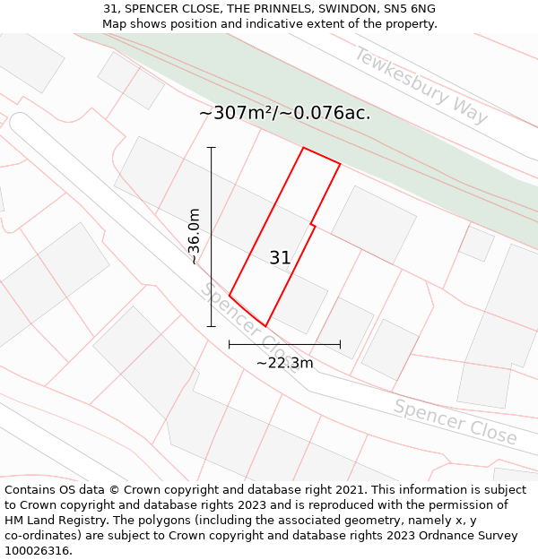 31, SPENCER CLOSE, THE PRINNELS, SWINDON, SN5 6NG: Plot and title map