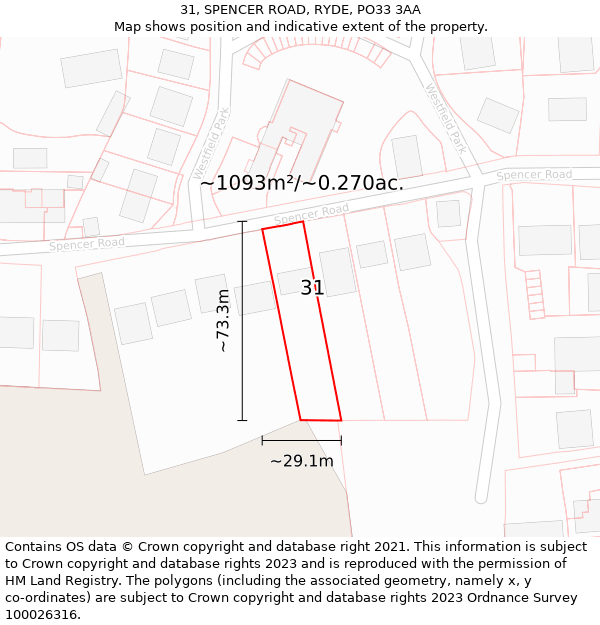 31, SPENCER ROAD, RYDE, PO33 3AA: Plot and title map