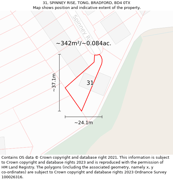 31, SPINNEY RISE, TONG, BRADFORD, BD4 0TX: Plot and title map