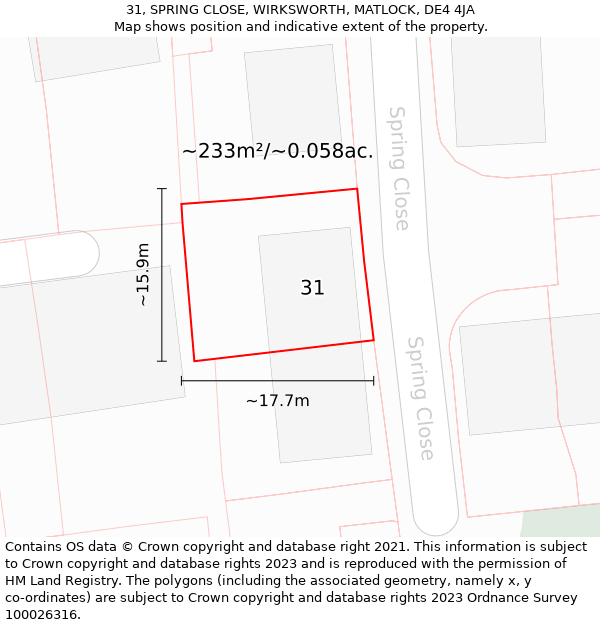 31, SPRING CLOSE, WIRKSWORTH, MATLOCK, DE4 4JA: Plot and title map