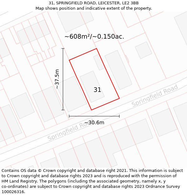 31, SPRINGFIELD ROAD, LEICESTER, LE2 3BB: Plot and title map