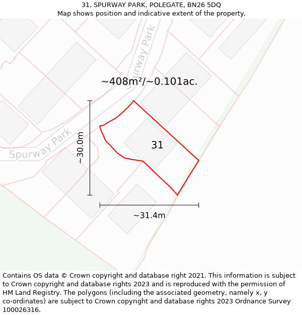 31, SPURWAY PARK, POLEGATE, BN26 5DQ: Plot and title map