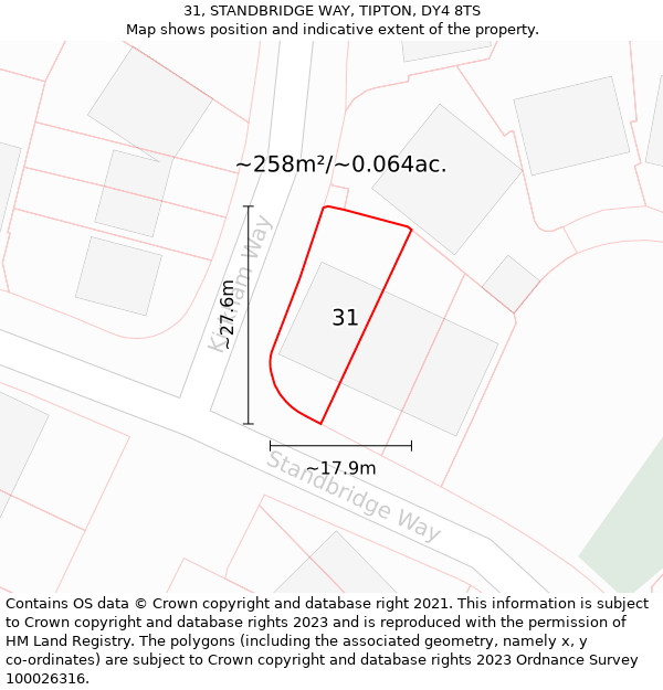 31, STANDBRIDGE WAY, TIPTON, DY4 8TS: Plot and title map