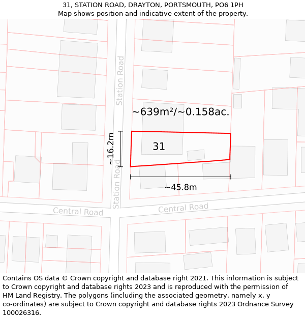 31, STATION ROAD, DRAYTON, PORTSMOUTH, PO6 1PH: Plot and title map