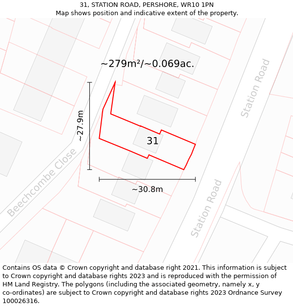 31, STATION ROAD, PERSHORE, WR10 1PN: Plot and title map